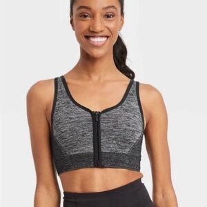 All In Motion Black And Gray Front Closure Sports Bra, Size XS, NWT